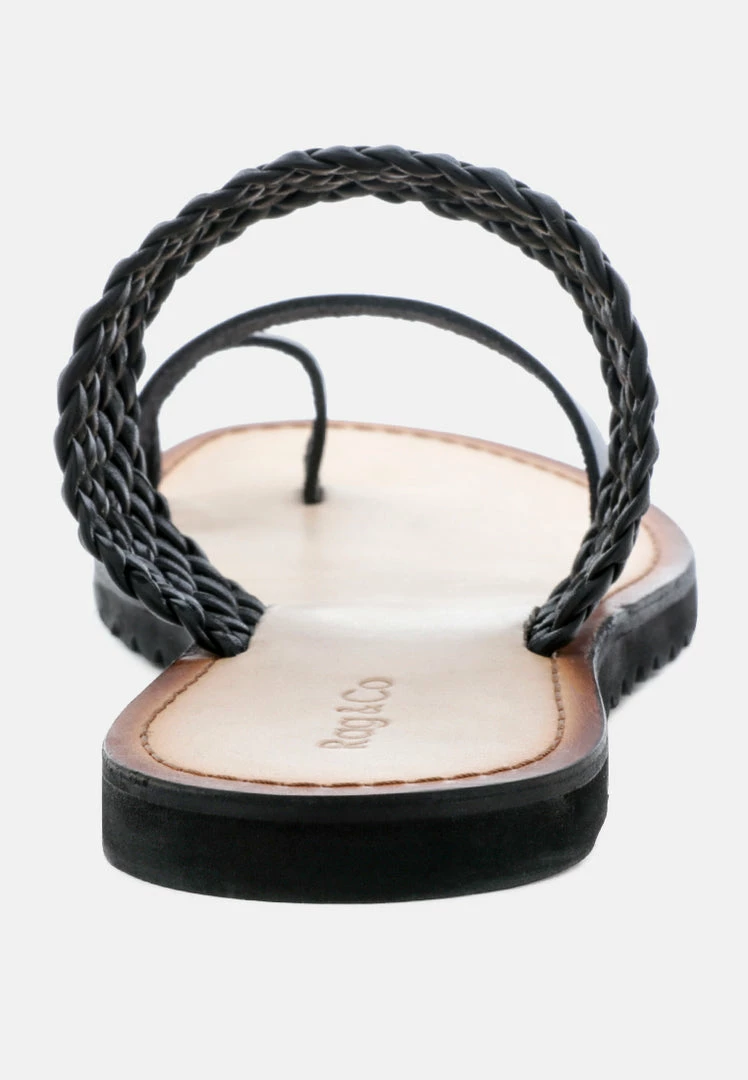 Rag & Co Flats ZINA Black Braided Leather Flat Sandal 7 Rag & Co Flats ZINA Black Braided Leather Flat Sandal